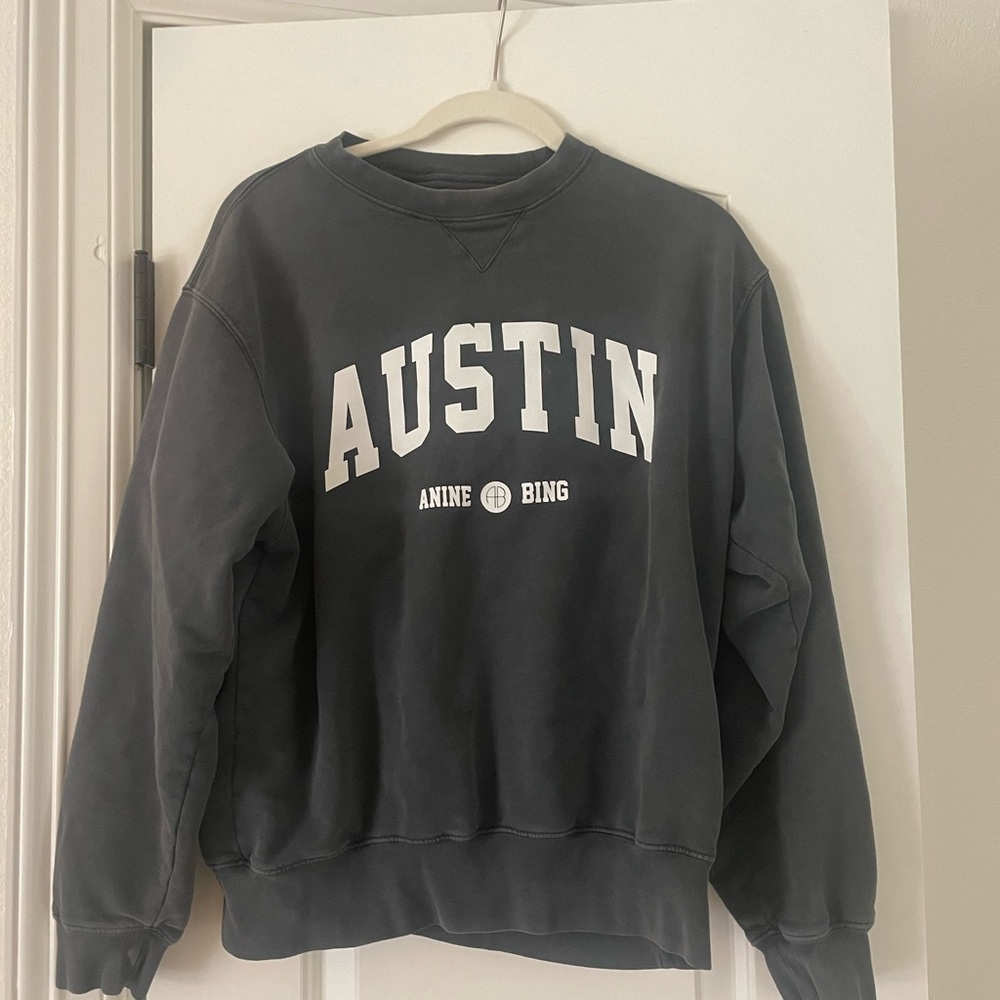 Anine Bing Black Crewneck Sweater Austin Print